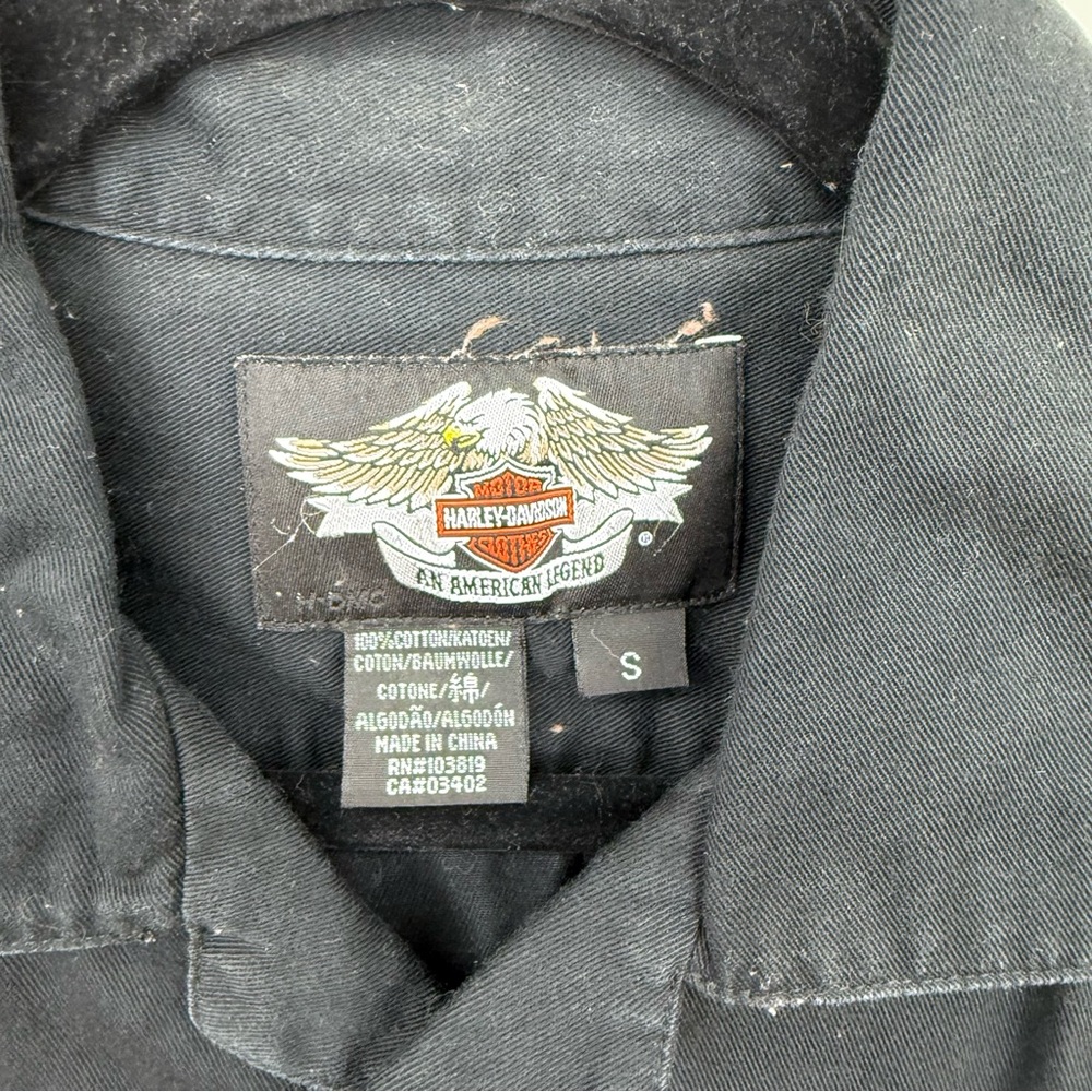 Harley-Davidson Black Short Sleeve Button Up Shirt C29 - Picture 5 of 7
